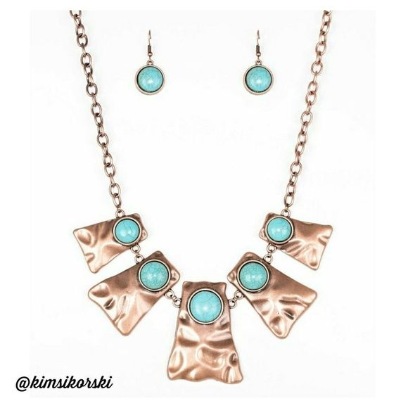 NEW‎ Paparazzi Cougar Copper Turquoise Necklace Set - Picture 1 of 5